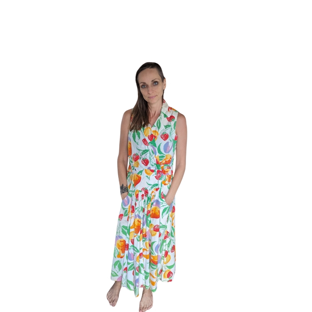 Vintage Fruit Floral Sleeveless Maxi Dress